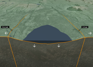 Picture showcasing how land subsides between Almannagjá and Hrafnagjá, a seven kilometer stretch